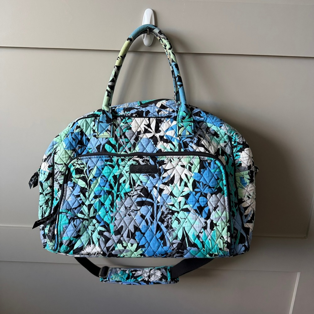Vera Bradley Camofloral Weekender Duffel Bag Blue Teal Quilted Carry On